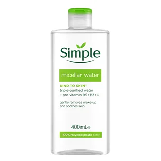 میسلار واتر سیمپل مدل Triple Purified مخصوص پوست حساس، بدون الکل و غنیشده با ویتامین B5، B3 و C – حجم ۴۰۰ میلیلیتر